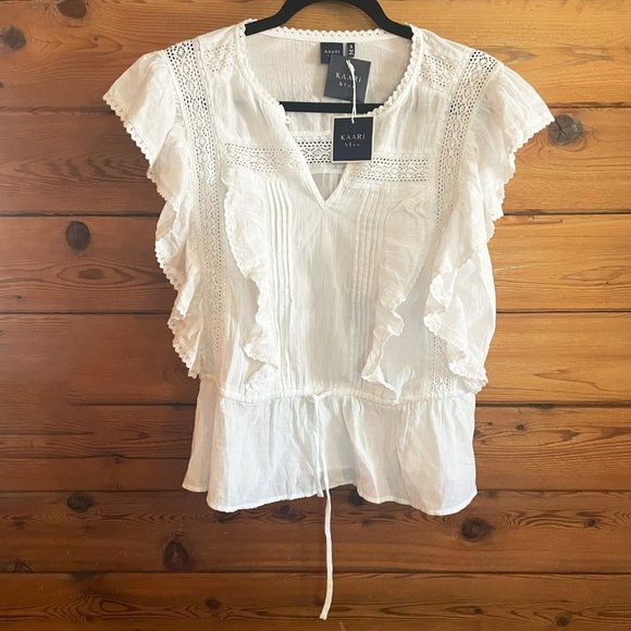 Kaari Blue Tops - KAARI blue NWT White Sonoran Sunrise Lace Ruffle Top SMall